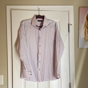 Men's Red Striped Casual Button Down Shirt